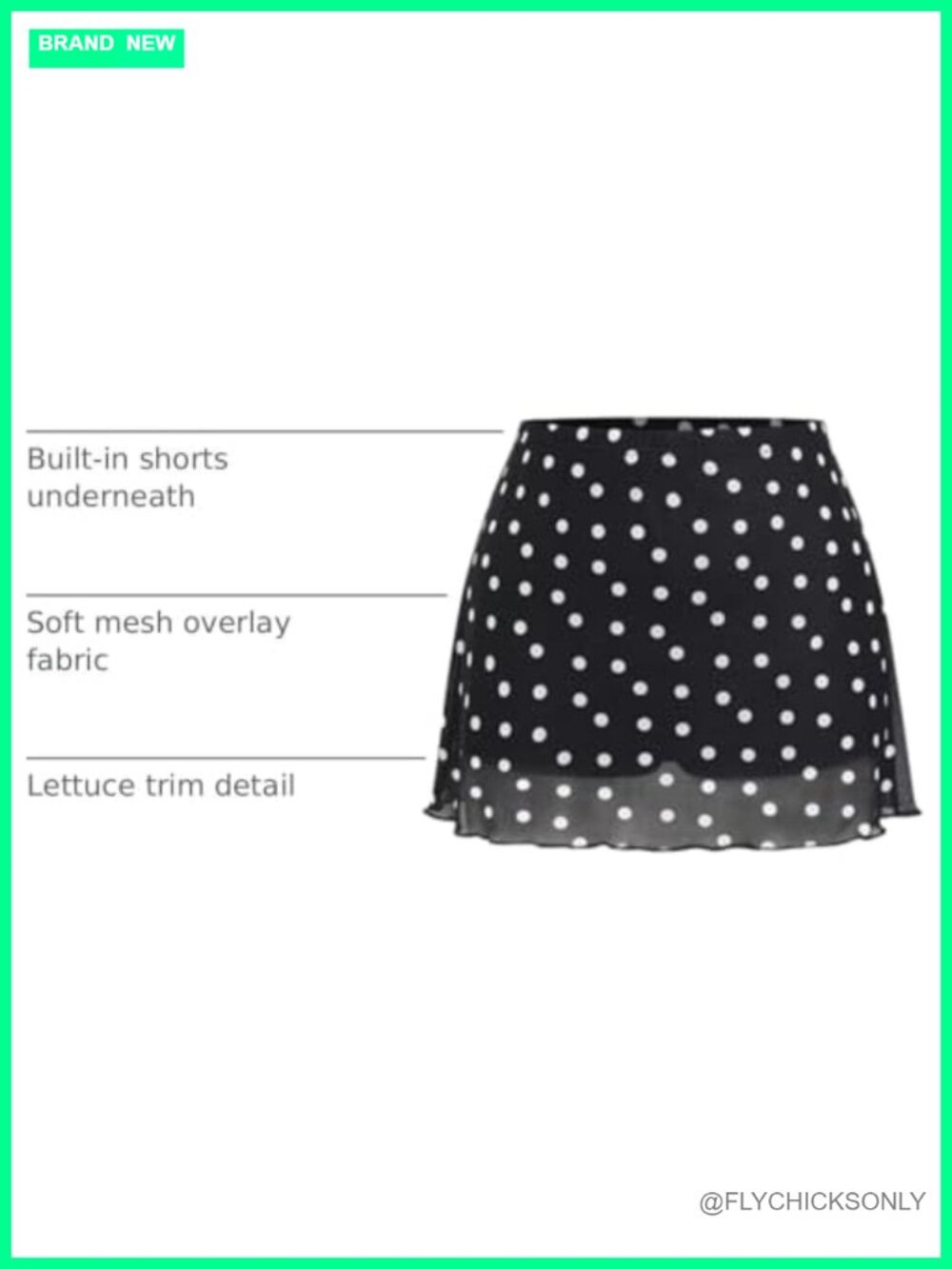 Y2K Polka Dot Mesh A-Line Mini Skirt with Built-in Shorts - Picture 3 of 5